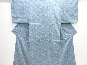 アンティーク　唐花模様織り出し手織り真綿小千谷紬着物